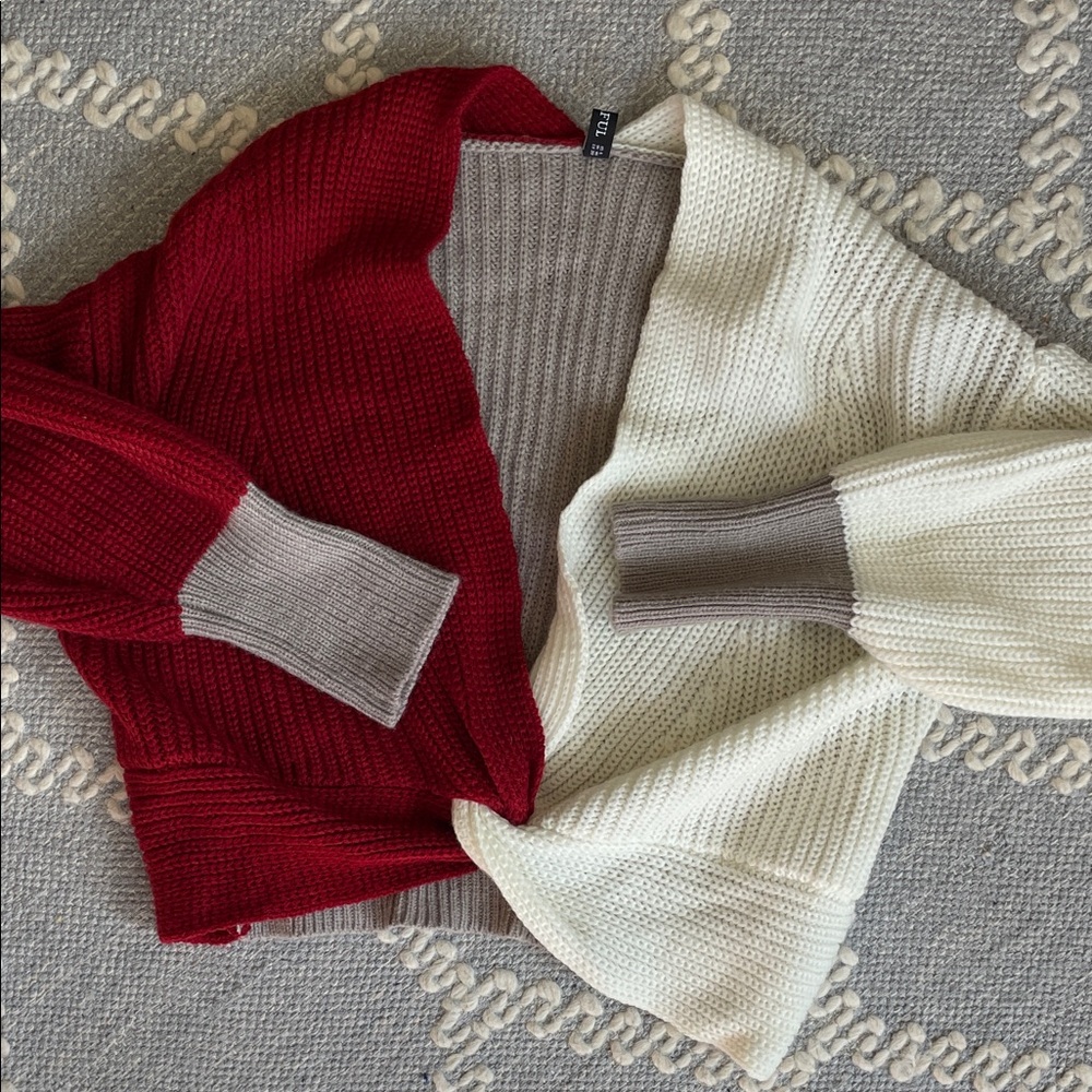 Zaful Red and Cream Knit Cardigan